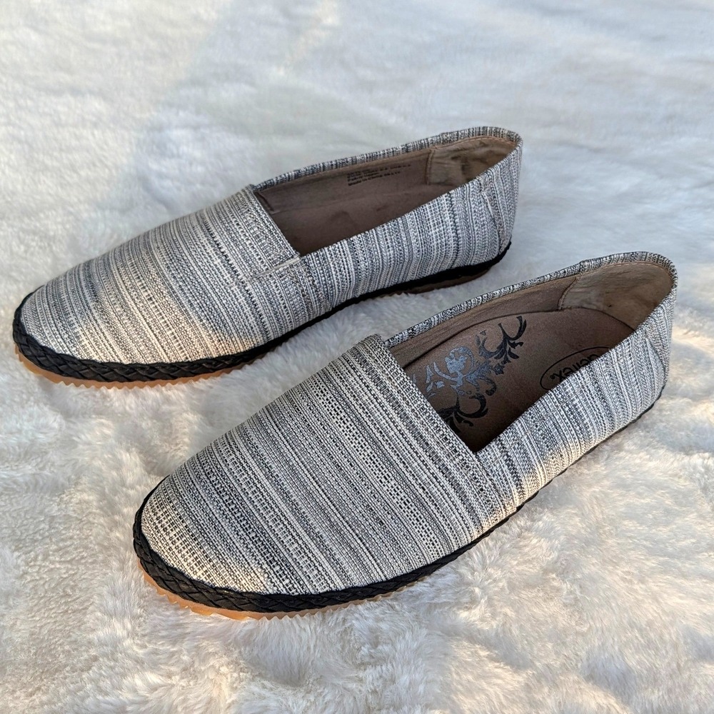 Aetrex Lync Grey Textured Fabric Orthotic Slip On Flats Shoes Women's 7.5-8
